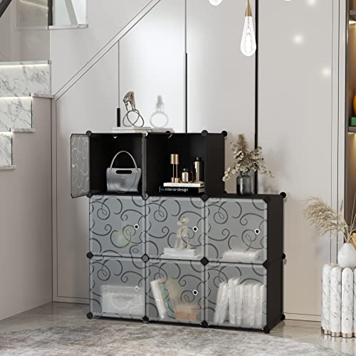 C&AHOME Cube Storage Organizer with Doors, 8-Cube Shelves, Closet Cabinet, DIY Plastic Modular Bookshelf, Storage Shelving Ideal for Bedroom, Living Room, 24.8" L × 12.4" W × 48.4" H Black UGSHS3008A - color: Black