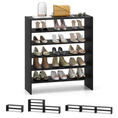 Giantex 3-in-1 Vertical Shoe Rack, 6-Tier Free Standing Shoe Storage Organizer w/Stackable Design for 18 Pairs, 31 Inch Wide Wood Shoe Shelf for Closet, Entryway, Living Room, Office, Black - color: Black