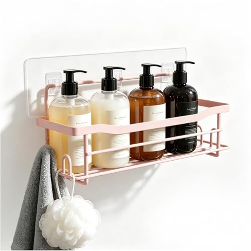 Pink Shower Caddy,No Drill Bathroom Shower Shelf Organizer Rack,Single Shower Storage for Inside Shower, Shelves for Shampoo Soap Bathroom Accessories,Shower Holder - color: Pink