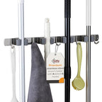 Heavy-Duty Stainless-Steel Broom Holder Wall Mount with 4 Racks and 5 Hooks | Rust Resistant Mop and Broom Hanger | Adjustable, Garage & Garden Tool Organizer | Silver Color - size: 4 Racks & 5 Hooks