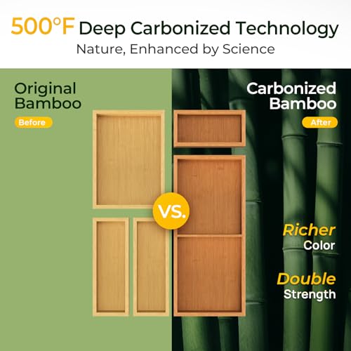 keechee Carbonized Bamboo Kitchen Drawer Organizer (Bundle: 5pc Organizers Set) - size: Bundle: 5pc Organizers Set