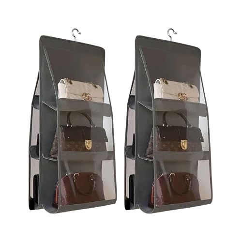 Space Saving Hanging Purse Organizer 6 Pockets Closet Wardrobe Handbag Pocketbook Storage - color: Grey, size: 2-Pack