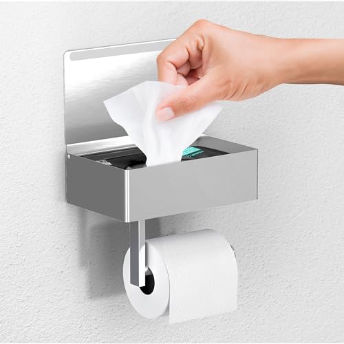 Day Moon™ - Toilet Paper Holder with Shelf - Modern Roll Holder for Bathroom - 1 Pack - Wall Mount - with Storage, Brushed Nickel - color: Brushed Nickel, size: Storage 1 Pack