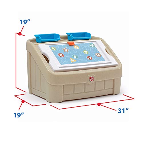Step2 2-in-1 Toy Box & Art Lid, Kids Toy Storage Bin & Organizer, Easel & Chest in One, Made of Durable Plastic, For Toddlers 2+ Years Old, Tan - color: Tan