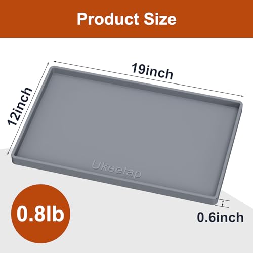 ukeetap Extra Thick Silicone Mat Waterproof with Raised Edge 19” x 12”, BPA Free Non-Slip Dog & Cat Food Mat, Feeding Mat for Food and Water Bowls, Spill Proof Mat to Protect Floors, Gray - color: Gray, size: 19"L x 12"W