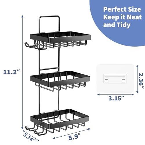 Moforoco 3-Tier Black Soap Bar Holder for Shower, No Drilling, 304 Stainless Steel, Wall Mounted Soap Holder with 4 Hooks and Razor Holder, Shower Rack Soap Tray Bar Soap for Bathroom Accessories - color: Black, size: 3-T