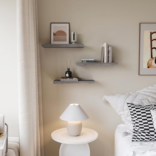 Upassion Floating Shelves for Wall Set of 3, 16" Gray Wall Shelves for Home Decor, Frame Display Floating Shelf for Living Room, Bedroom, Bathroom, Kitchen - color: Grey, size: 16 Inch