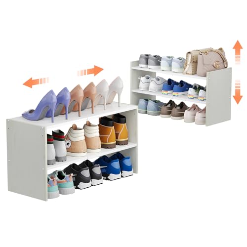X-cosrack 2 Pack 2-Tier Shoe Rack Organizer for Closet, Expandable and Adjustable White Shoe Rack, Stackable Iron Wood Combination Shoe Storage Shelves for Closets, Entryway, Small Space, Garage - size: 2 Pack 2 Tier