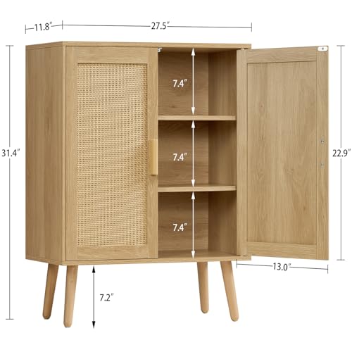 Iwell Storage Cabinet with 2 Shelves, Rattan Cabinet with 2 Doors, Sideboard Buffet Cabinets with Storage for Living Room, Dining Room, Entryway, Natural - color: Natural, 2 Doors