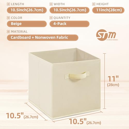 STORAGE MANIAC Storage Cubes, 11 Inch Collapsible Storage Bins with Handles, 4 Pack Fabric Foldable Bins for Organization, Durable Storage Bins for Closet, Shelves, Offices, Toys, 4-Pack Beige - color: Beige-4 Pack, size: 11 INCH