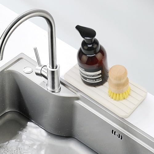 Diatomite Stone Drying Trays for Sink Bathroom Sink Tray Kitchen Counter Soap Dish Quick Drying Stone Mat for Kitchen Sink Diatomaceous Earth Tray Coaster Water Absorbing Stone Bathroom Trays - color: Light Grey Diatomite