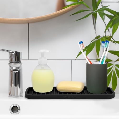 Zulay Kitchen (9x3.5) Silicone Sponge Holder for Kitchen Sink - Flexible Multipurpose Soap Tray Sponge Holder - Sink Organizer Tray for, Bathroom, Makeup, Trinkets & More (Black) - color: Black, size: Medium (9x3.5)