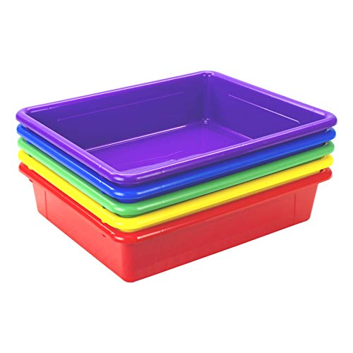 Storex Letter Size Flat Storage Tray – Organizer Bin for Classroom, Office and Home, Assorted Colors, 5-Pack (62514E05C)