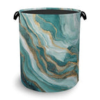 Blue Green Gold Marble Laundry Basket,Foldable with Handles Tote Bag Oxford Cloth for Bathroom Bedroom Dirty Clothes Storage Bucket 16" x 20.8" - color: Blue Green Gold Marble