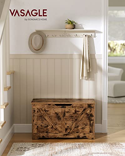 VASAGLE Storage Chest, Storage Trunk with 2 Safety Hinges, Storage Bench, Shoe Bench, Farmhouse Style, 15.7 x 31.5 x 18.1 Inches, for Entryway, Bedroom, Living Room, Rustic Brown ULSB062T01 - color: Rustic Brown, size: 31.5"W x 18.1"H, style: Farmhouse