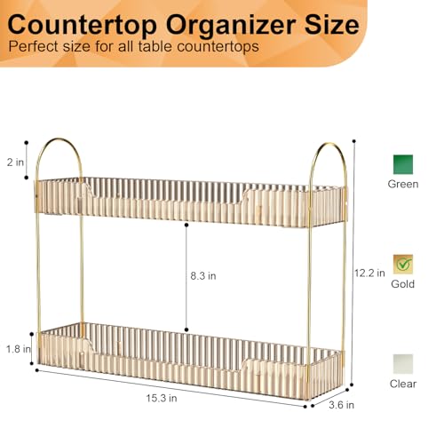 GTI Narrow Bathroom Organizers and Storage, 2 Tier Rectangle Makeup Counter Organizer, Perfume Cosmetics Skincare Vanity Organizers, Dresser Countertop Organizer for Women (Gold) - color: Gold