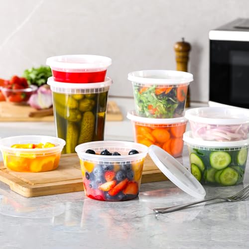 AOZITA 24 Sets Plastic Deli Food Containers With Lids, 8 oz 16oz 32oz Variety pack, Airtight Food Storage Containers, Freezer/Dishwasher/Microwave Safe, Soup Containers For Takeout Food Storage