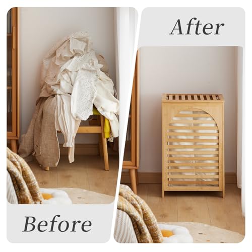 Laundry Hamper with Lid,Bamboo Large Waterproof Clothes Laundry Basket,Removable Washing Bags with Handles,clothes basket (Natural) - color: Natural