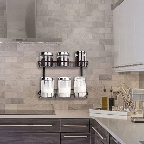 SWOMMOLY Adjustable Wall Mount Spice Rack, 3-Tier Dual-use (Multi-use) Organizer, Black - color: Black, size: 3-Tier