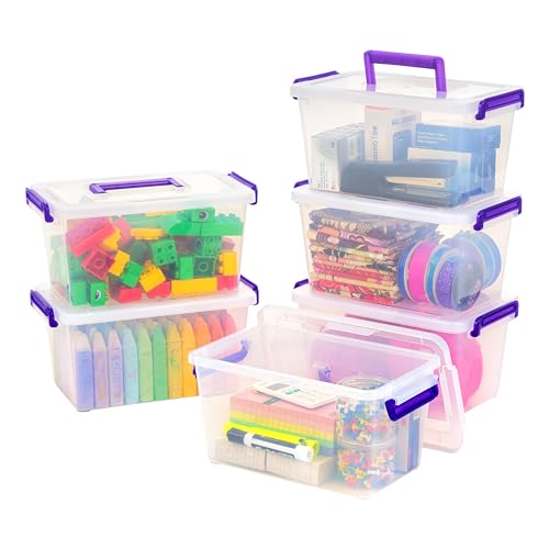 IRIS USA 5 Qt. Plastic Craft Storage Container Bins with Lids, 6 Pack, Small Art & Office Supply Organizer Tote, Sensory Bins & Boxes for Home & University, Stackable, Carry Handle, Clear - color: Clear, size: 5 Qt. - 6 Pack, style: STACK & CARRY