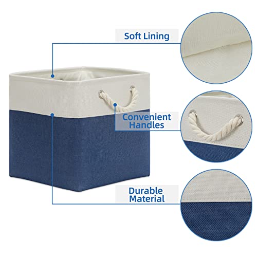 Temary Fabric Storage Cubes for Organizing 4Pack Blue Fabric Storage Basket 12 Inch Cube Storage Bins with Handles for Organizing Toys, Shelf Baskets for Home Office Closet (White&Blue) - color: White&blue, size: 12"L x 12"W x 12"H