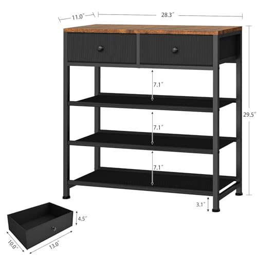 usikey Shoe Rack, 4 Tier Shoe Storage Organizer with 2 Drawers, Metal Shoe Shelf for 9-12 Pairs of Shoes, with 3 Oxford Fabric Shelves and Wooden Top, Shoe Stand for Closet Entryway, Black UNYXJX012H - color: 4 Tier ( 28.3 X 11 X 29.5 Inches)-black