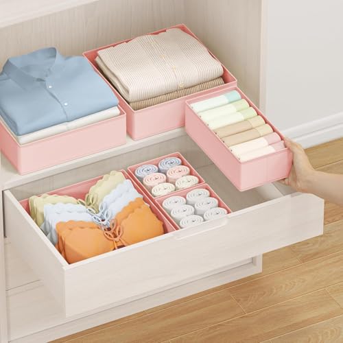 DIMJ Drawer Organizer Clothes 28 Pack - Foldable Baby Organizers and Storage Dresser Organizer for Bedroom, Closet Nursery Organization Dresser Dividers for underwear, Sock, Bra, Belt, Tie - color: Pink, size: 28 Pack