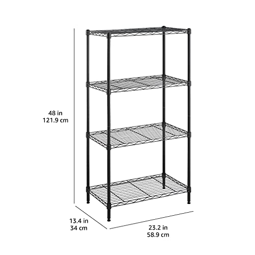 Amazon Basics 4-Shelf Steel Wire Storage Shelves for Garage, Adjustable Metal Shelving Unit, 200 lbs Per Shelf, 23.2" W x 48" H x 13.4" D, Black | Sturdy, Adjustable, Easy Assembly, Storage