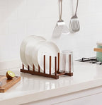 HBlife 2pcs 6 Slots Teak Dish Plate Bowl Cup Book Pot Lid Cutting Board Drying Rack Stand Drainer Storage Holder Organizer Kitchen Cabinet（Keep Dry） - color: Teak 6 Slots 2pcs