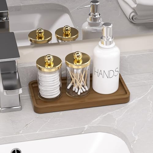 Weenson Small Bathroom Vanity Tray for Countertop Makeup Perfume Jewelry Decor Candle Keys, Bamboo Kitchen Tray for Soap Dispenser Spice, Small Toilet Tray for Sink 7.9" L x 4" W x 0.79" H Brown - color: Brown, size: 7.9" x 4" x 0.8"