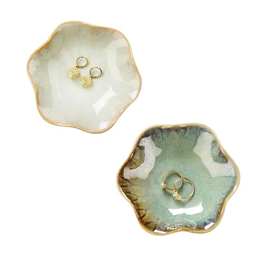 JAMEND CLXP Lotus Leaf Shape Ring Holder Dish, Small Key Bowl, Ceramic Trinket Tray Jewelry Dish Organizing Necklace Earrings for Mom Friend Sister. All Jewelries Are NOT Included. Crystal Green. - color: Crystal Green-Lotus