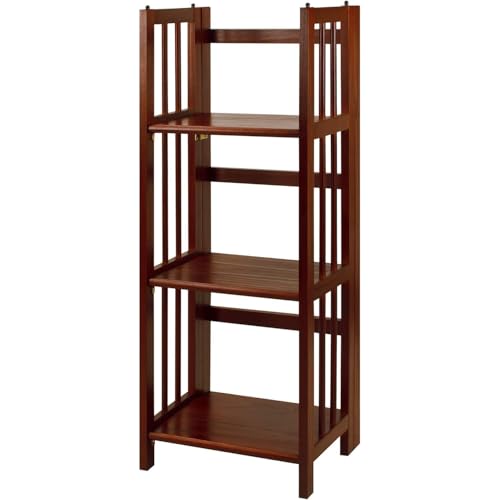 HomeStock 3-Shelf Stackable Folding Office Wood Furniture Bookcase, Contemporary Home and Office Furniture, Sturdy Wooden Shelving Storage Walnut/14 inch - color: Walnut, size: 14 inch