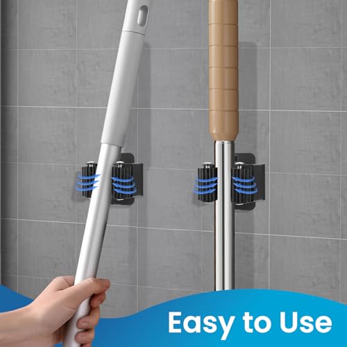 Broom Holder Wall Mount, 4PCS Broom Hanger Wall Mount, Stainless Steel Heavy Duty Mop Holder Broom Mop Hanger Wall with Screws, Garden Outdoor Tool Organizer Rack Broom Hanger (Black) - color: 4pack