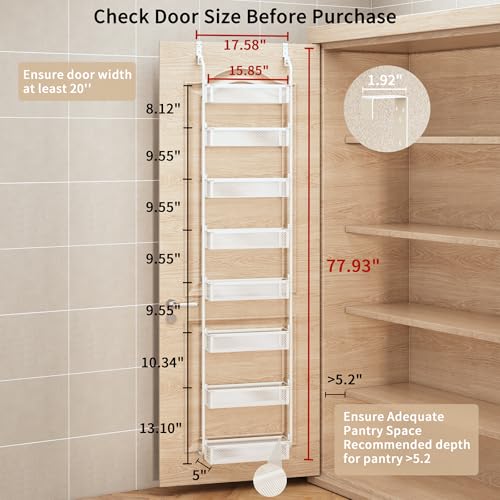 Over The Door Pantry Organizer, 8-Tier Pantry Organization and Storage, Over The Door Spice Rack, Home & Kitchen Storage Shelves for Cabinet, White - color: White, size: 16.5"W 8-Tier