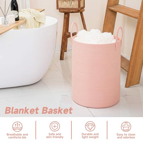CLHMILY&Z Laundry Hamper Round Storage Rope Basket in Living Room, Bedroom, Laundry Room for Toy, Clothes, Blanket, Pillow (Pink, 60L) - color: Pink, size: 60L