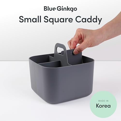BLUE GINKGO Small Stackable Organizer Caddy – Korean-Made Portable Tote for Bathroom, Office, Crafts, or School Supplies (Square, Gray) - color: GREY, size: Square