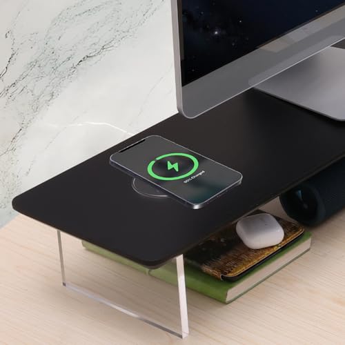 SUIBIAN Black Monitor Stand Riser with Wireless Charging 31.5Inch Large, Computer Monitor Stand,Wooden Desktop Organizer Shelf for Office Desk Computer,Laptop,TV (Black Oak) - color: Black Oak