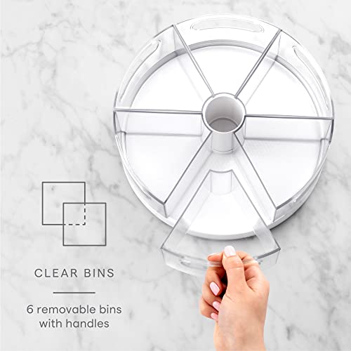 YouCopia Crazy Susan Lazy Susan Organizer, 6 BPA-Free Removable Clear Bins with Handles, Rotating Storage Turntable for Kitchen Cabinet, Pantry and Bathroom Organization,White - size: 6 Bins