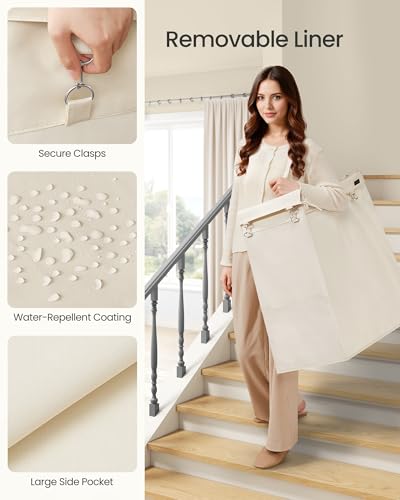 SONGMICS Laundry Basket with Wheels, Rolling Laundry Hamper, 47.5 Gallons (180 L), Removable Liner, Steel Frame with Handle, 31.5 x 15.4 x 31.9 Inches, Cream White URLS011W01 - color: Cream White, size: 180 L (1-Section), style: Rectangular with handle