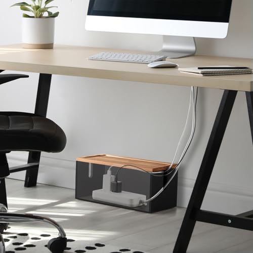 Wood Cable Management Box - Cable Organizer Box - 2 Open Slots Cords Hider Box - Under Desk Cord Organizer for Power Strip Extension Cord Surge Protector Charger Wire, Black - color: Black, size: Medium