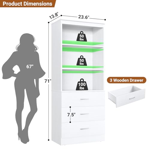 Aheaplus 23.6" Closet Drawers System, Wood Closet Organizer System with 3 Drawers, Modular Small Walk-in Closets Storage Unit, White (23.6" L x 13.8" W x 71" H) - color: White, size: 23.6''