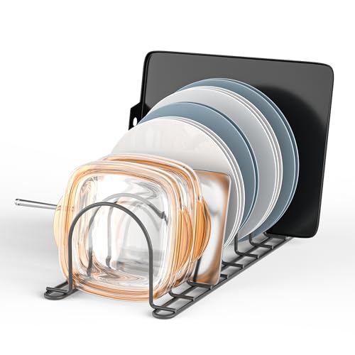 JAQ Plate Rack for Cabinet,13.5" Vertical Dish Organizer for Plates, Pot Lids, Cutting Boards & Baking Sheets, Metal Kitchen Cabinet Organizer (1-Pack, Black) - color: Black/8-slot