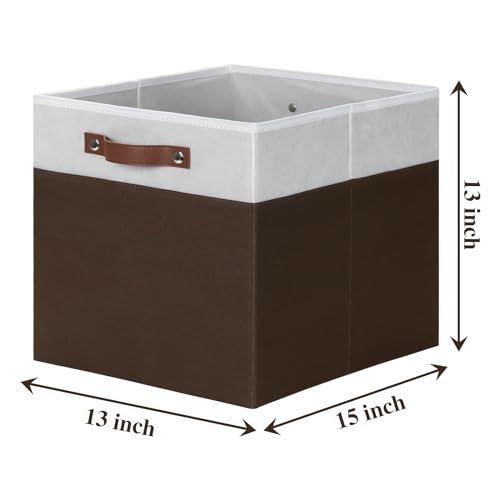 Temary Foldable Cube Baskets 4Pack - Shelf Storage Bins with Handles, Fabric Storage Organizer for Clothes, Home (White&Brown, 13x15x13 Inch) - color: White&Brown, size: 13x15x13