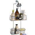 Epicano Anti-Swing Hanging Shower Caddy Stainless Steel 304, Over Head Shower Caddy Rustproof with hooks for Towels, Sponge and more, Chrome - color: Silver