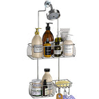 Epicano Anti-Swing Hanging Shower Caddy Stainless Steel 304, Over Head Shower Caddy Rustproof with hooks for Towels, Sponge and more, Chrome - color: Silver