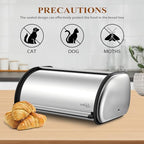 ENLOY Bread Box for Kitchen Counter, Stainless Steel Roll Top Bread Bin, Sliver Bread Storage Holder with Lid, Large Capacity Bread Keeper, 17 x 11 x 7 Inches - color: silver