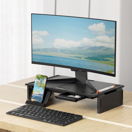 Heymaster Ergonomic Monitor Stand Riser, Laptop Stand Foldable Muti-Angle Adjustable Portable Foldable Stand with Heat-Vent Compatible with MacBook, Air, Pro, Surface Laptop (9-17 inches) (Black) - color: Black