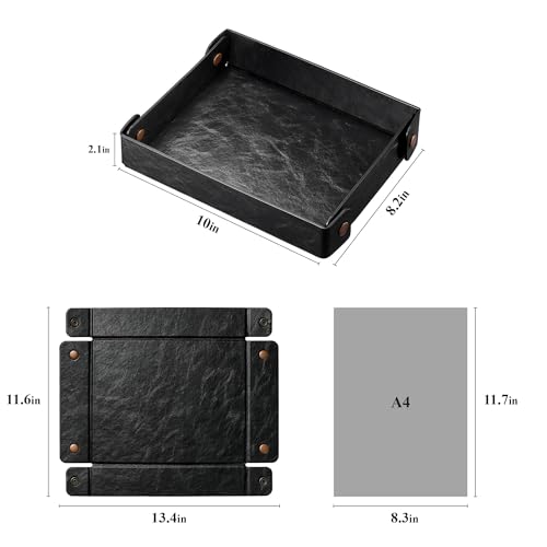 Catch All Valet Tray - EDC Organizer for Key, Wallet, Watch, Jewelry, Phone, coin change | Faux Leather Storage Tray for Dresser, Nightstand, Desk, Entryway, Travel Storage | Black - color: Black