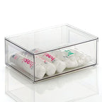 mDesign Plastic Stackable Bathroom Storage Organizer Bin Containers with Front Pull Drawer for Bathroom Countertop, Vanity, Closet Shelves - Holder for Beauty Accessories - Lumiere Collection - Clear - size: 16 x 12 x 6 (Pack of 1)