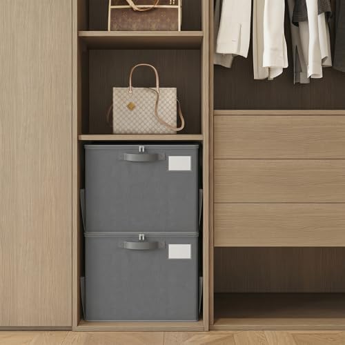 Varhomax Foldable Shoe Organizer Box, Fabric Storage Bin with Clear Cover & Adjustable Dividers, Holds up 16-32 Pairs of Sneakers & Sandals for Closet, Entryway (Gray) - color: Gray - 1 Pack